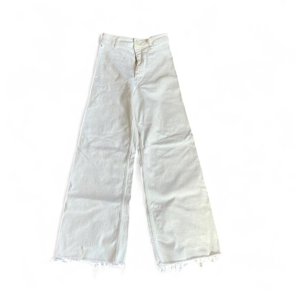 Zara Women's White High Waist Raw Hem Wide Leg Jeans denim pants 26/4 - Picture 1 of 4